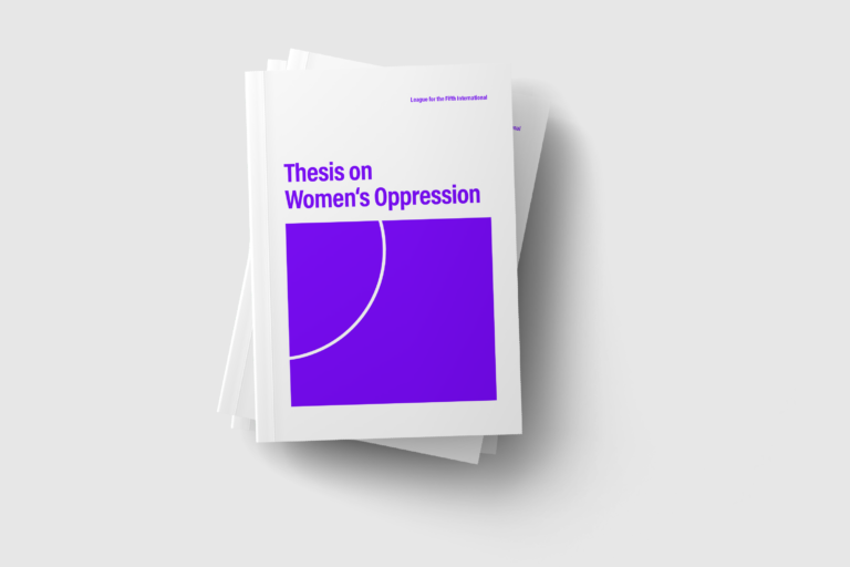 Book Cover, White with lila font "Thesis on women*s Oppression"